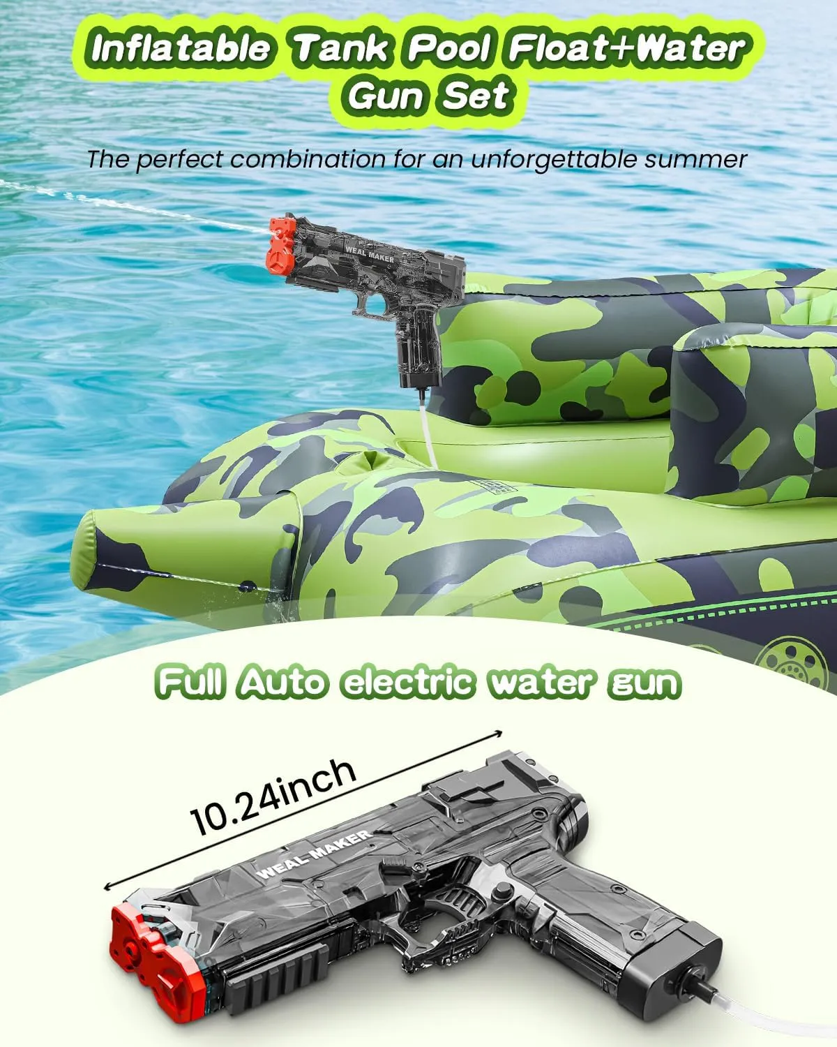 Automatic Electric Water Gun with Pool Floats,Funny Inflatable Tank Pool Floaties for Pool Party,with Powerful Squirt Guns
