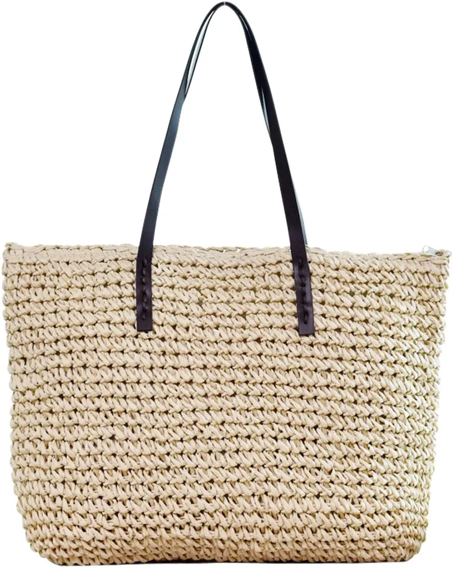 Ayliss Women Straw Woven Tote Large Beach Handmade Weaving Shoulder Bag Purse Straw Handbag