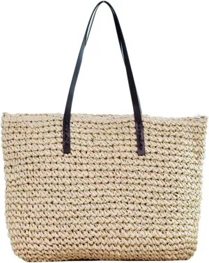 Ayliss Women Straw Woven Tote Large Beach Handmade Weaving Shoulder Bag Purse Straw Handbag