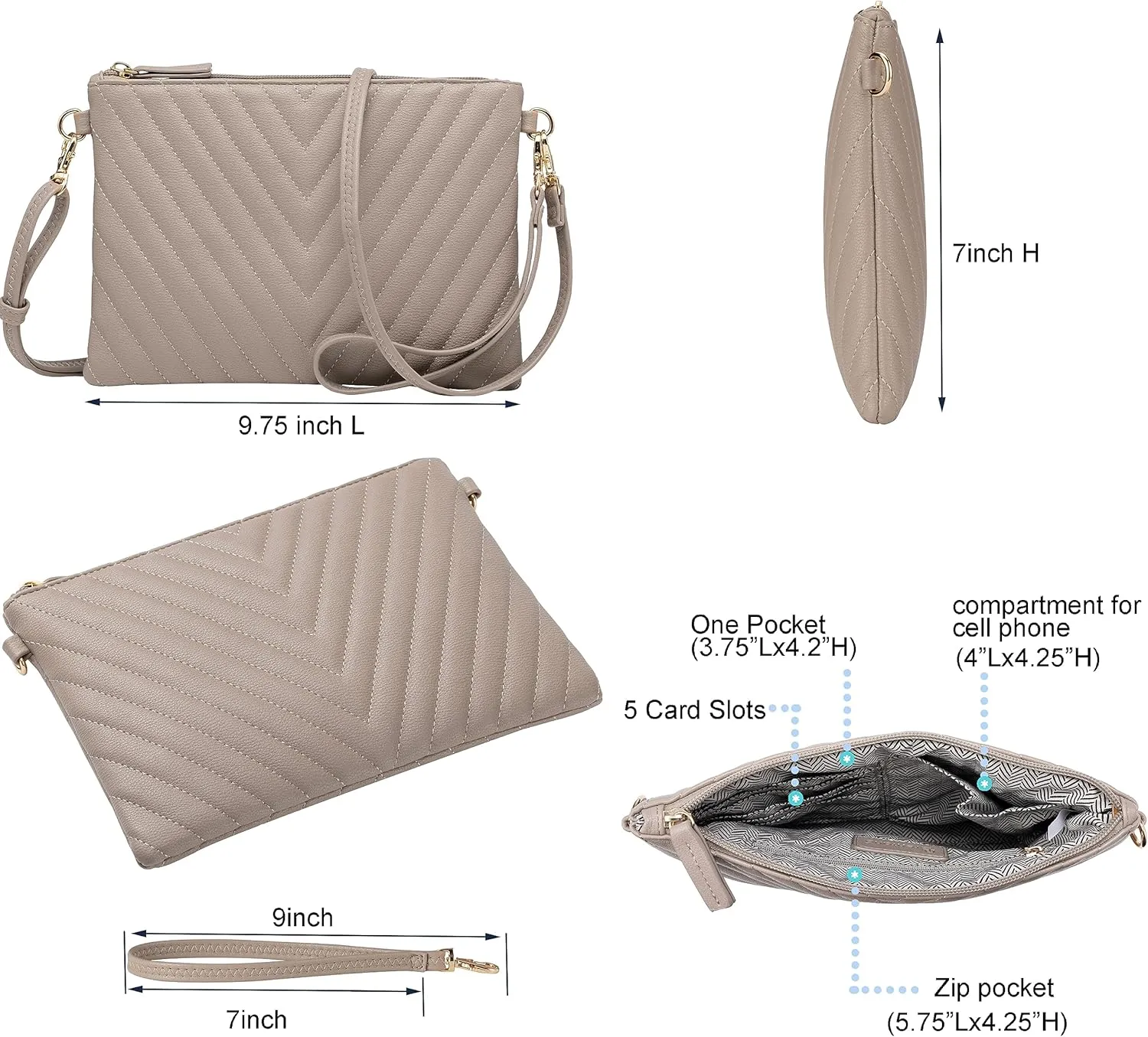 B BRENTANO Chevron Embroidered Crossbody Clutch Bag Pouch with Removable Wristlet & Adjustable Shoulder Strap
