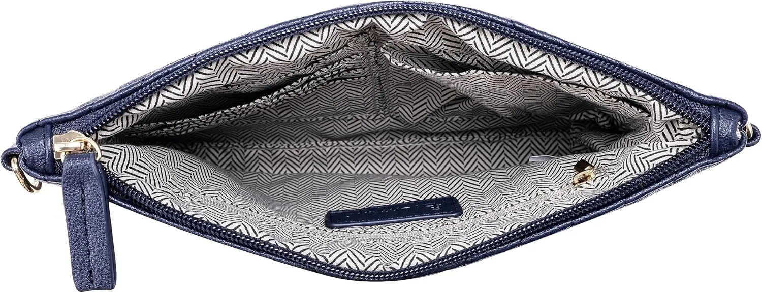 B BRENTANO Chevron Embroidered Crossbody Clutch Bag Pouch with Removable Wristlet & Adjustable Shoulder Strap