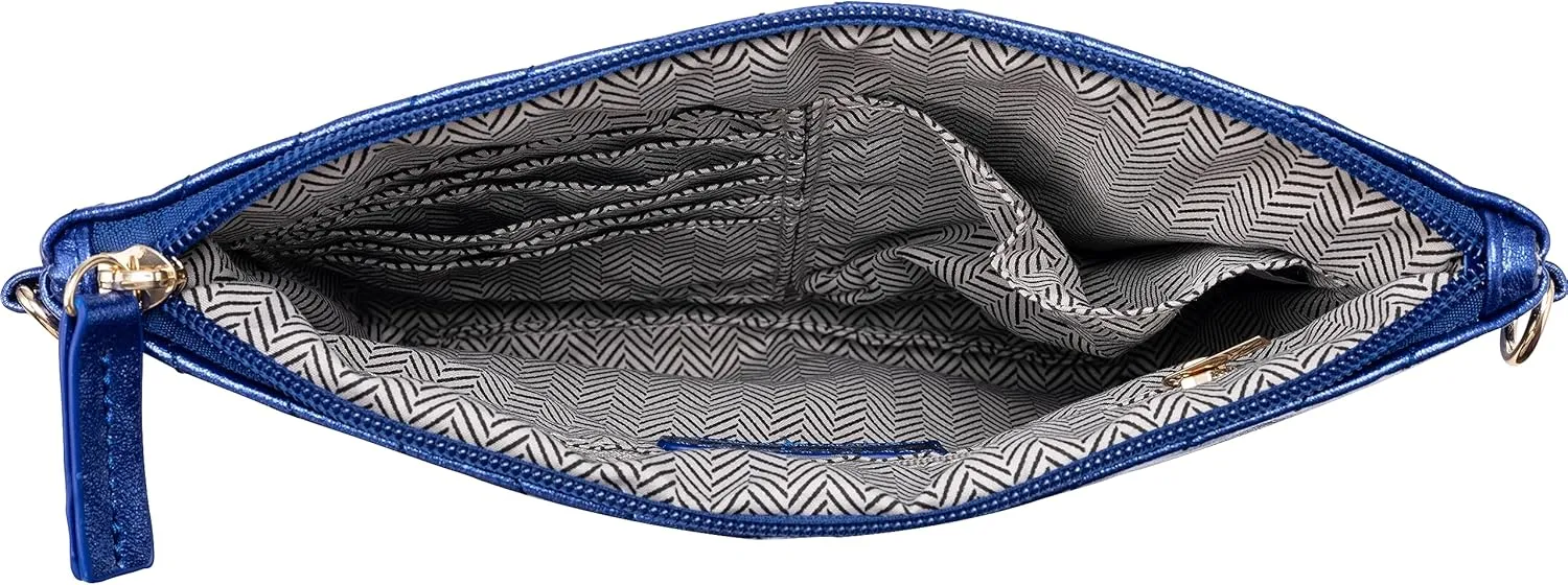 B BRENTANO Chevron Embroidered Crossbody Clutch Bag Pouch with Removable Wristlet & Adjustable Shoulder Strap