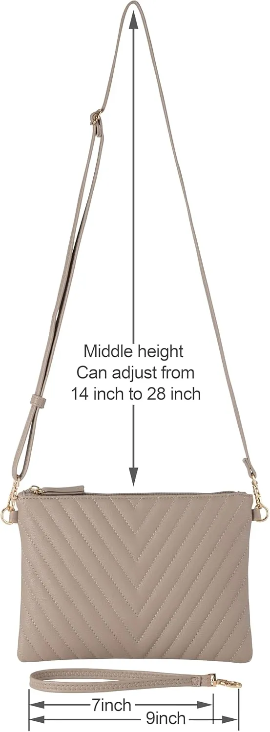 B BRENTANO Chevron Embroidered Crossbody Clutch Bag Pouch with Removable Wristlet & Adjustable Shoulder Strap