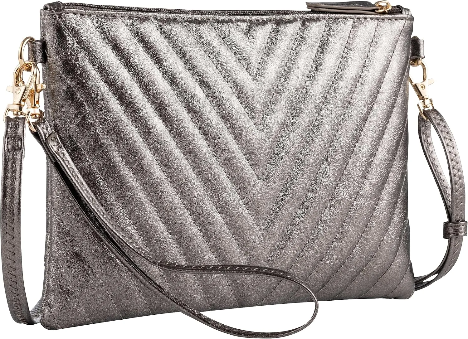 B BRENTANO Chevron Embroidered Crossbody Clutch Bag Pouch with Removable Wristlet & Adjustable Shoulder Strap