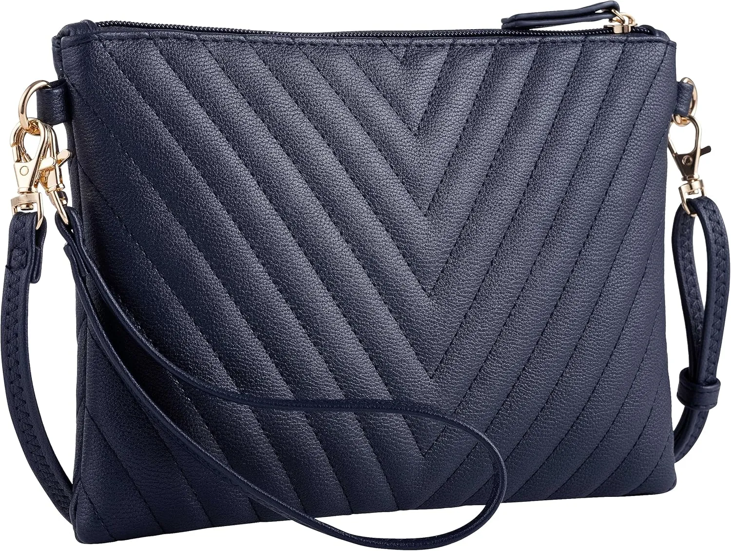 B BRENTANO Chevron Embroidered Crossbody Clutch Bag Pouch with Removable Wristlet & Adjustable Shoulder Strap