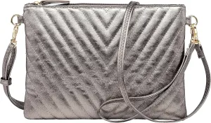 B BRENTANO Chevron Embroidered Crossbody Clutch Bag Pouch with Removable Wristlet & Adjustable Shoulder Strap