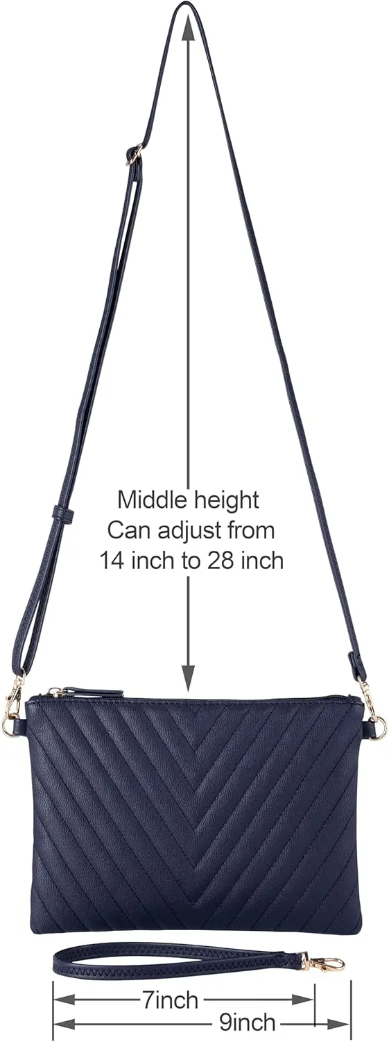B BRENTANO Chevron Embroidered Crossbody Clutch Bag Pouch with Removable Wristlet & Adjustable Shoulder Strap