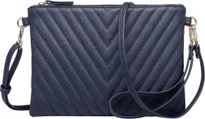 B BRENTANO Chevron Embroidered Crossbody Clutch Bag Pouch with Removable Wristlet & Adjustable Shoulder Strap