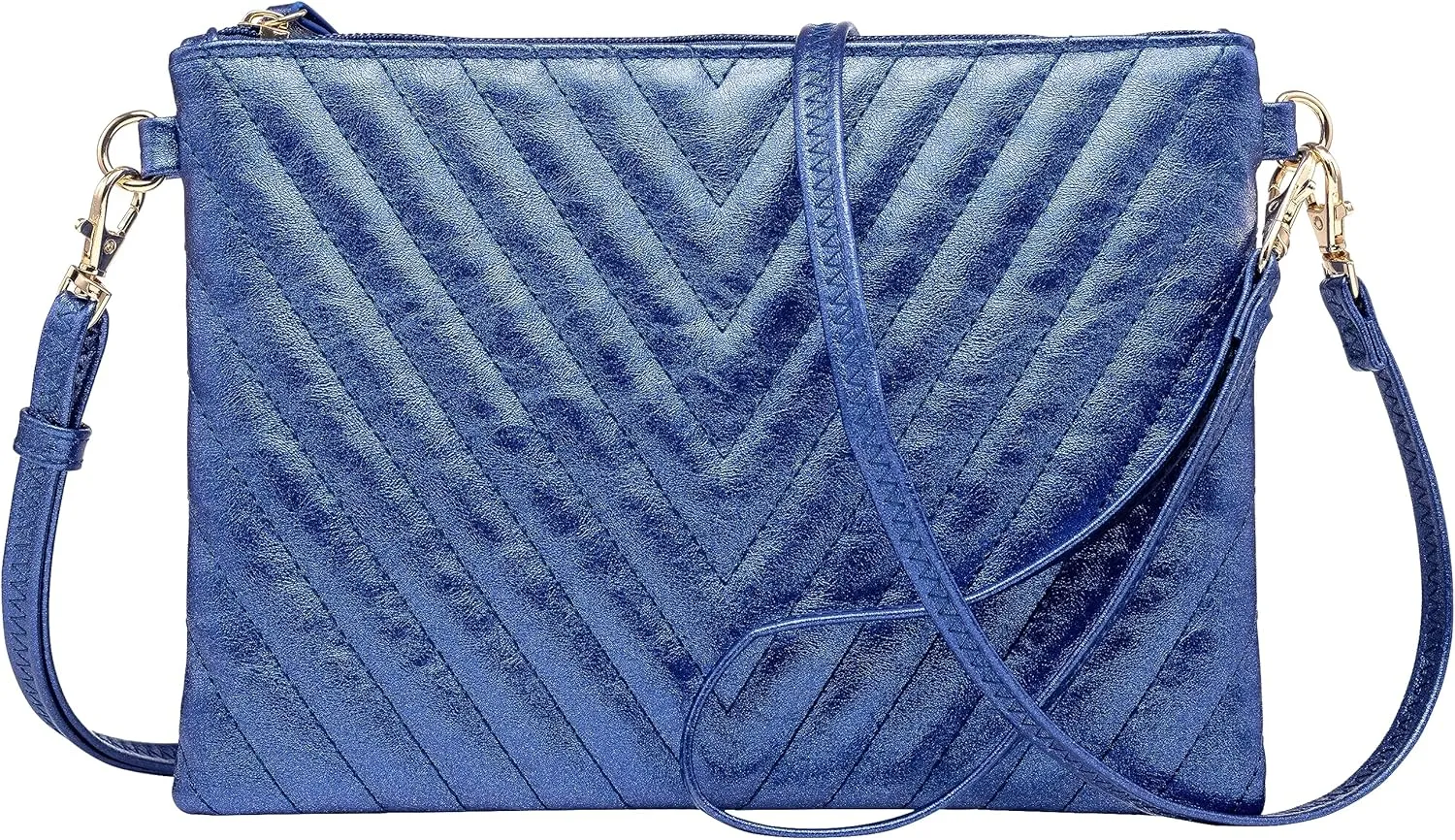 B BRENTANO Chevron Embroidered Crossbody Clutch Bag Pouch with Removable Wristlet & Adjustable Shoulder Strap