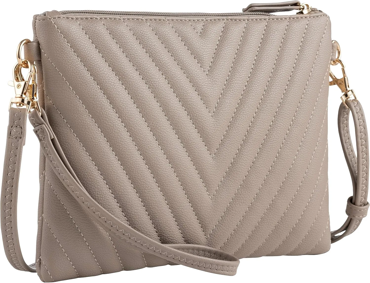 B BRENTANO Chevron Embroidered Crossbody Clutch Bag Pouch with Removable Wristlet & Adjustable Shoulder Strap