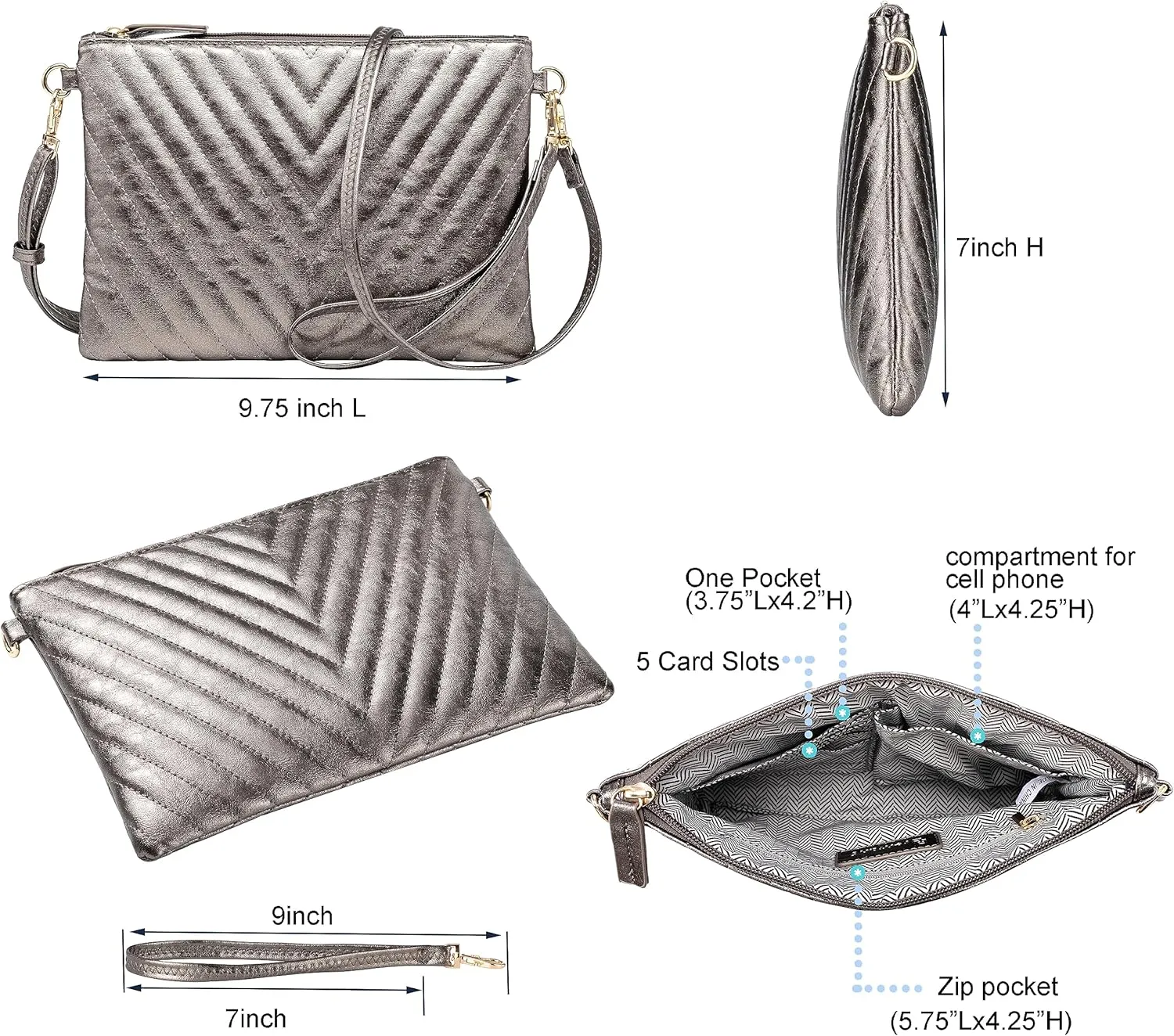 B BRENTANO Chevron Embroidered Crossbody Clutch Bag Pouch with Removable Wristlet & Adjustable Shoulder Strap