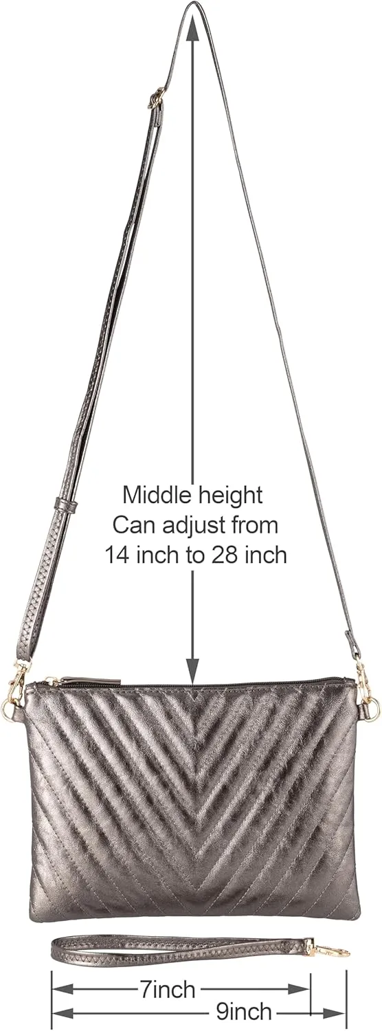 B BRENTANO Chevron Embroidered Crossbody Clutch Bag Pouch with Removable Wristlet & Adjustable Shoulder Strap