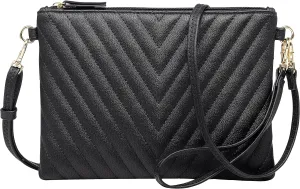 B BRENTANO Chevron Embroidered Crossbody Clutch Bag Pouch with Removable Wristlet & Adjustable Shoulder Strap