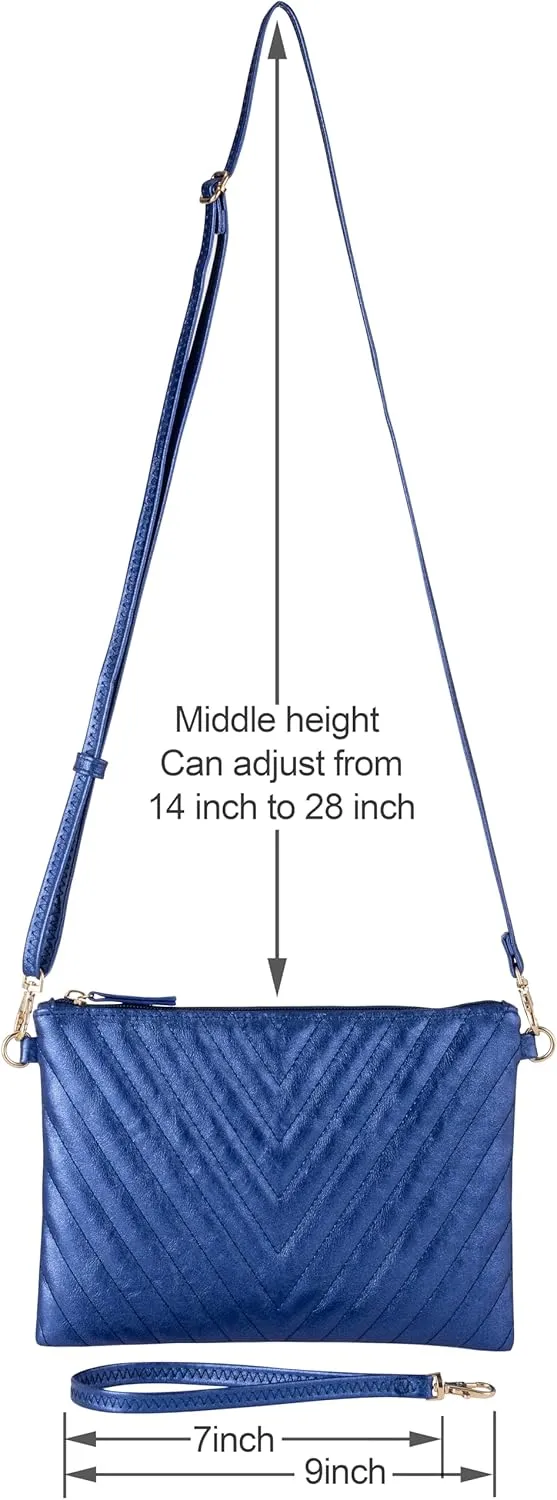 B BRENTANO Chevron Embroidered Crossbody Clutch Bag Pouch with Removable Wristlet & Adjustable Shoulder Strap