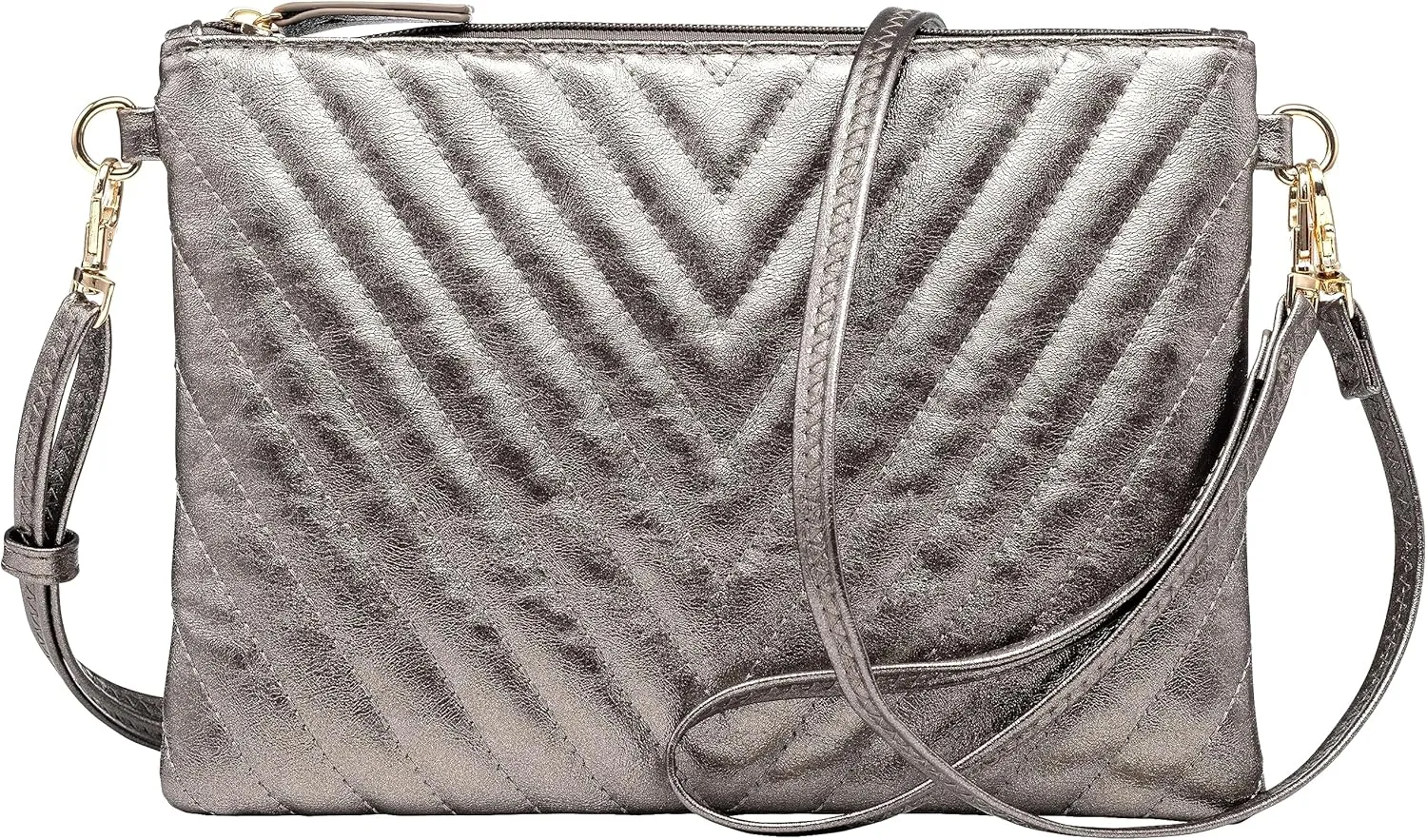 B BRENTANO Chevron Embroidered Crossbody Clutch Bag Pouch with Removable Wristlet & Adjustable Shoulder Strap
