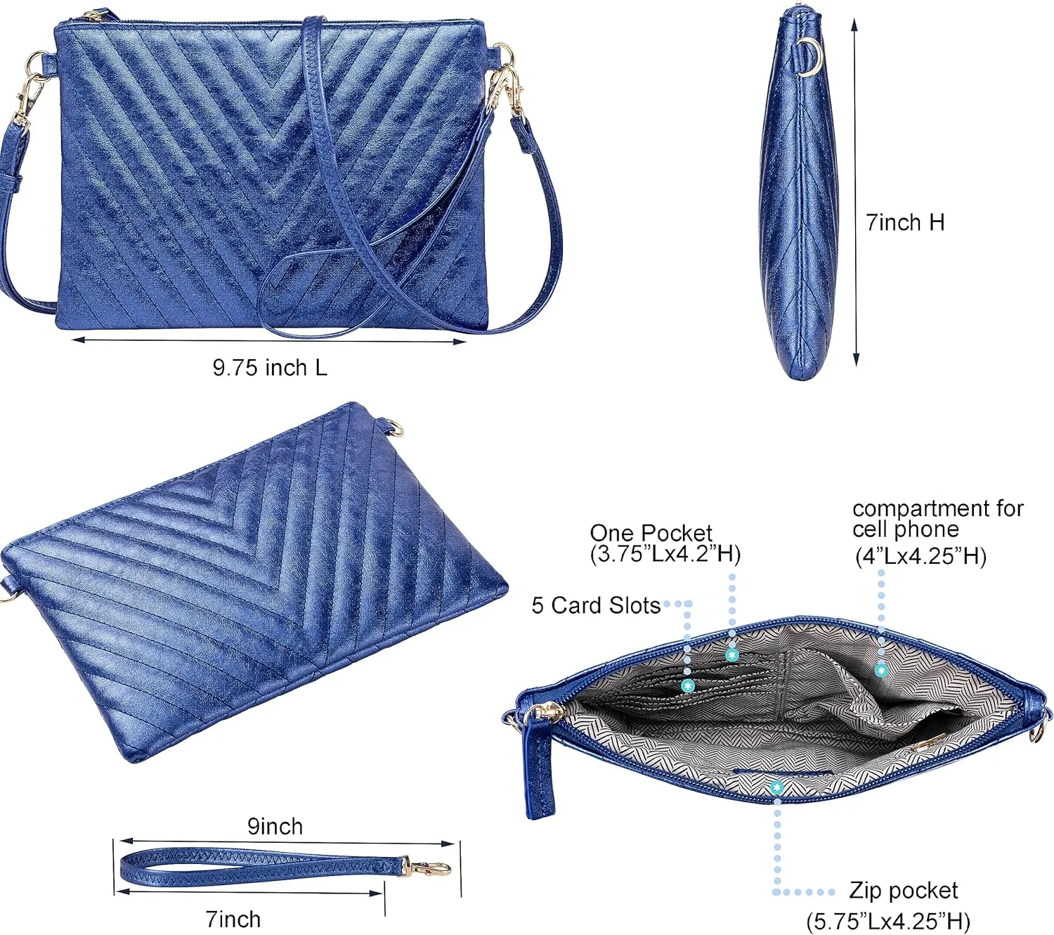 B BRENTANO Chevron Embroidered Crossbody Clutch Bag Pouch with Removable Wristlet & Adjustable Shoulder Strap