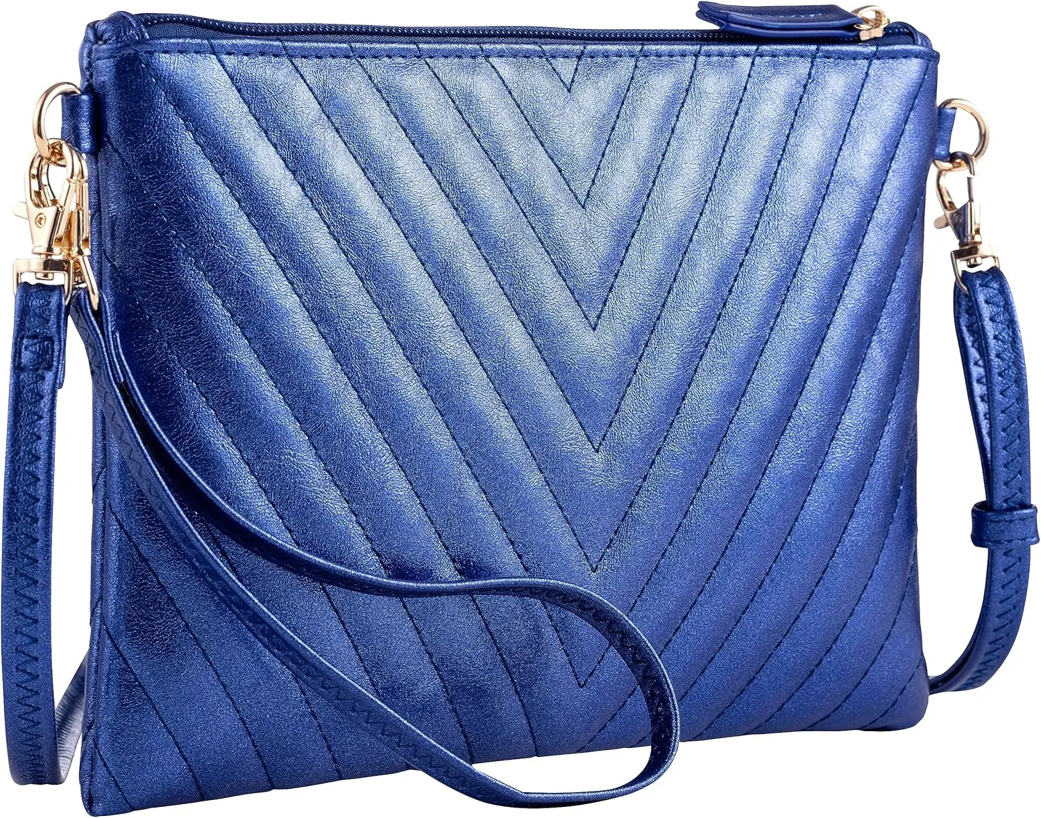 B BRENTANO Chevron Embroidered Crossbody Clutch Bag Pouch with Removable Wristlet & Adjustable Shoulder Strap