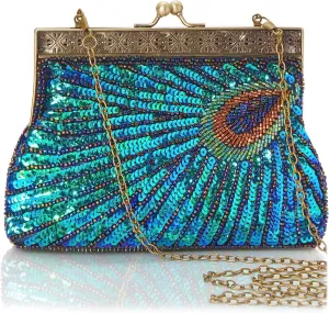 BABEYOND 1920s Flapper Peacock Clutch Vintage Gatsby Sequined Evening Handbag Beaded Bag