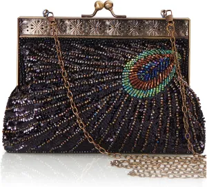 BABEYOND 1920s Flapper Peacock Clutch Vintage Gatsby Sequined Evening Handbag Beaded Bag