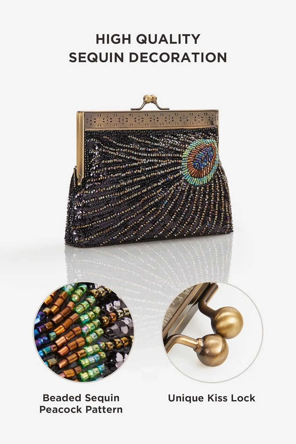 BABEYOND 1920s Flapper Peacock Clutch Vintage Gatsby Sequined Evening Handbag Beaded Bag