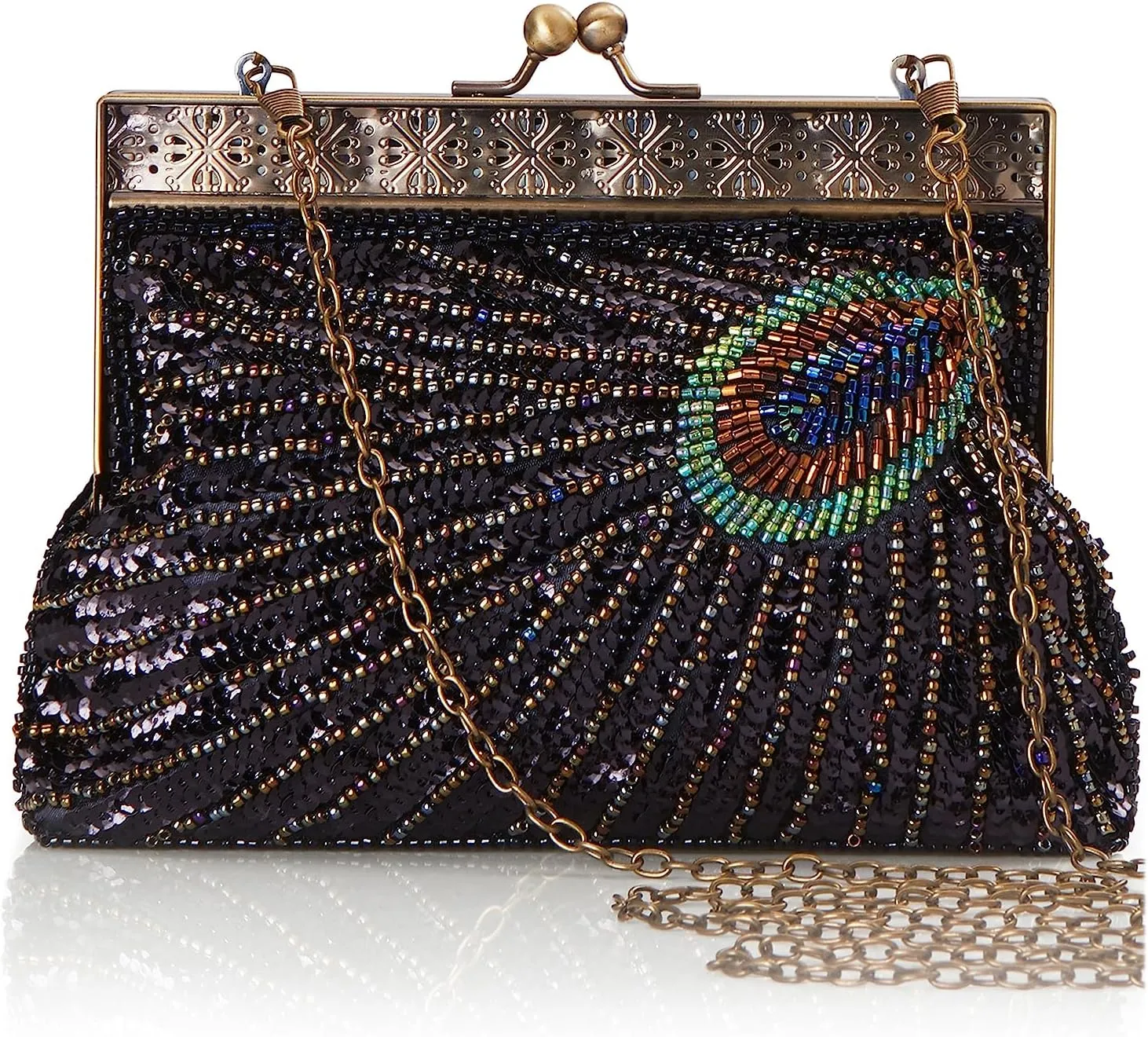 BABEYOND 1920s Flapper Peacock Clutch Vintage Gatsby Sequined Evening Handbag Beaded Bag