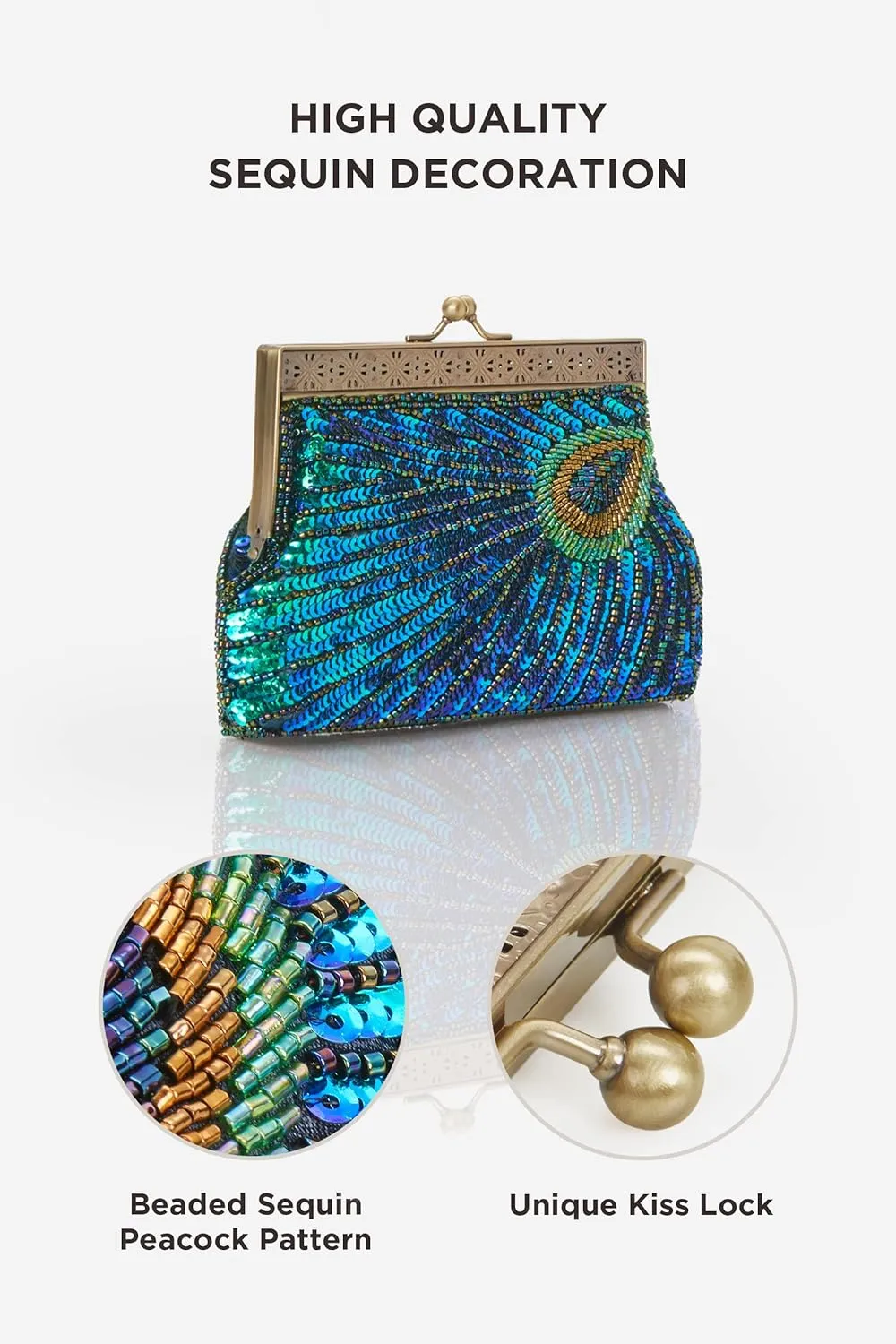 BABEYOND 1920s Flapper Peacock Clutch Vintage Gatsby Sequined Evening Handbag Beaded Bag