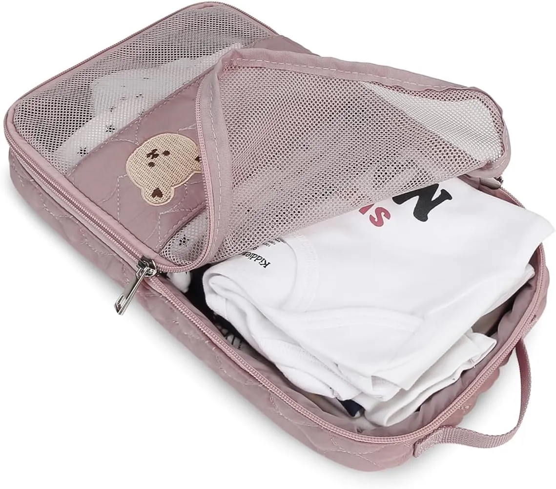 Baby Diaper Bag Organizer Pouches - 2 Pack Waterproof Pod Hanging Diaper Bag Cute Bear Mesh Bag Reusable, Washable or Baby Cloth Diapers (Pink&Blue)
