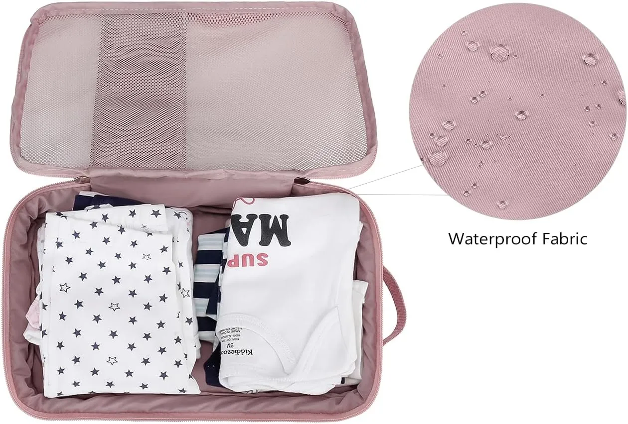 Baby Diaper Bag Organizer Pouches - 2 Pack Waterproof Pod Hanging Diaper Bag Cute Bear Mesh Bag Reusable, Washable or Baby Cloth Diapers (Pink&Blue)