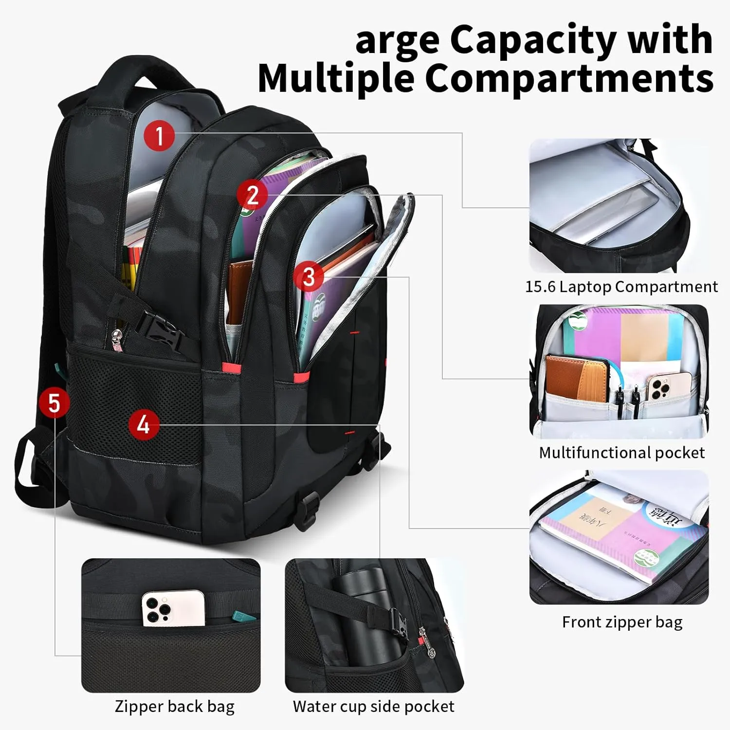 Backpack for School Boys Backpacks for Kids Camo Bookbag for Middle School Bags high school Waterproof Travel Back Pack