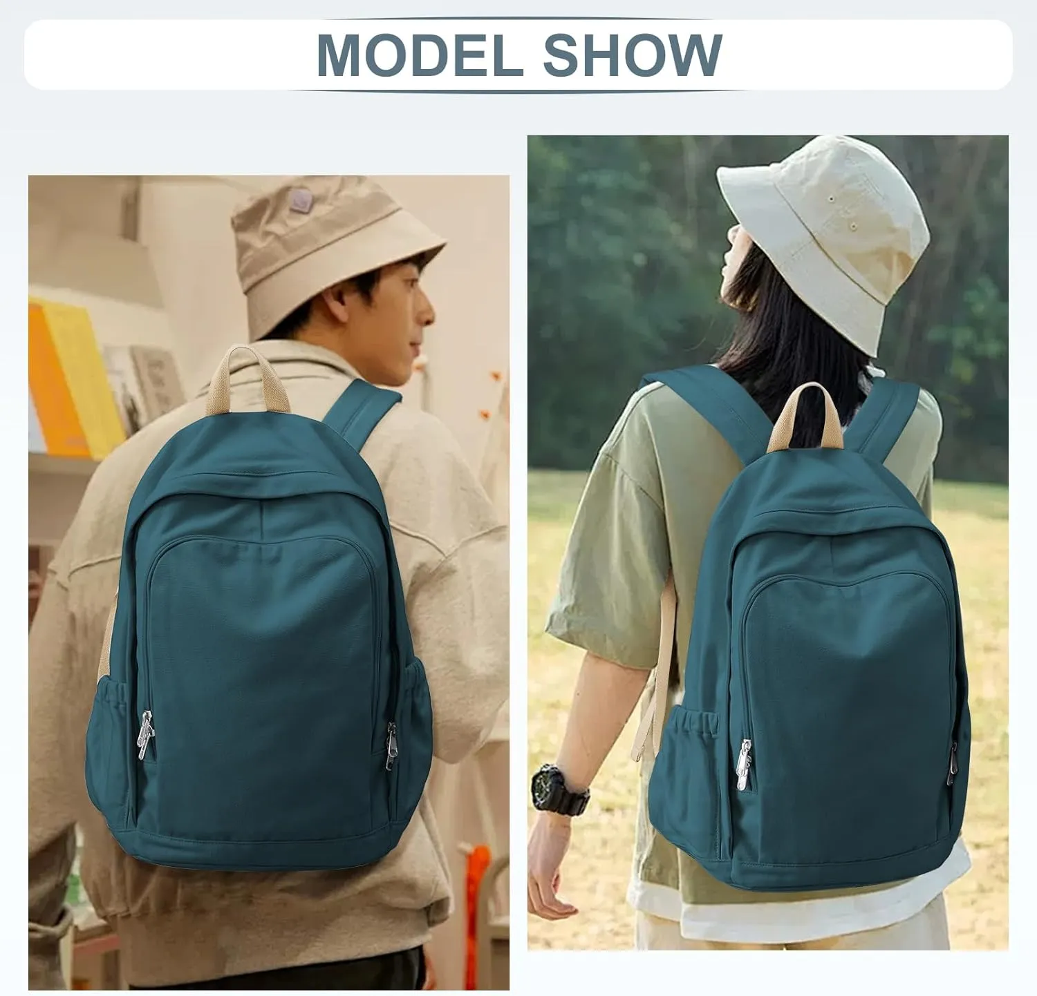 Backpack for School Women Men, Canvas Backpack Bookbag for Teens Girls Boys, Lightweight College School Back Pack Book Bag Casual Daypack Mochilas Escolares para Adolescentes