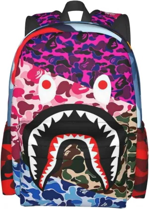 Backpack Shark Teeth Camo Backpacks Travel Laptop Daypack Big Capacity Bookbag Fashion Durable for Men and Women