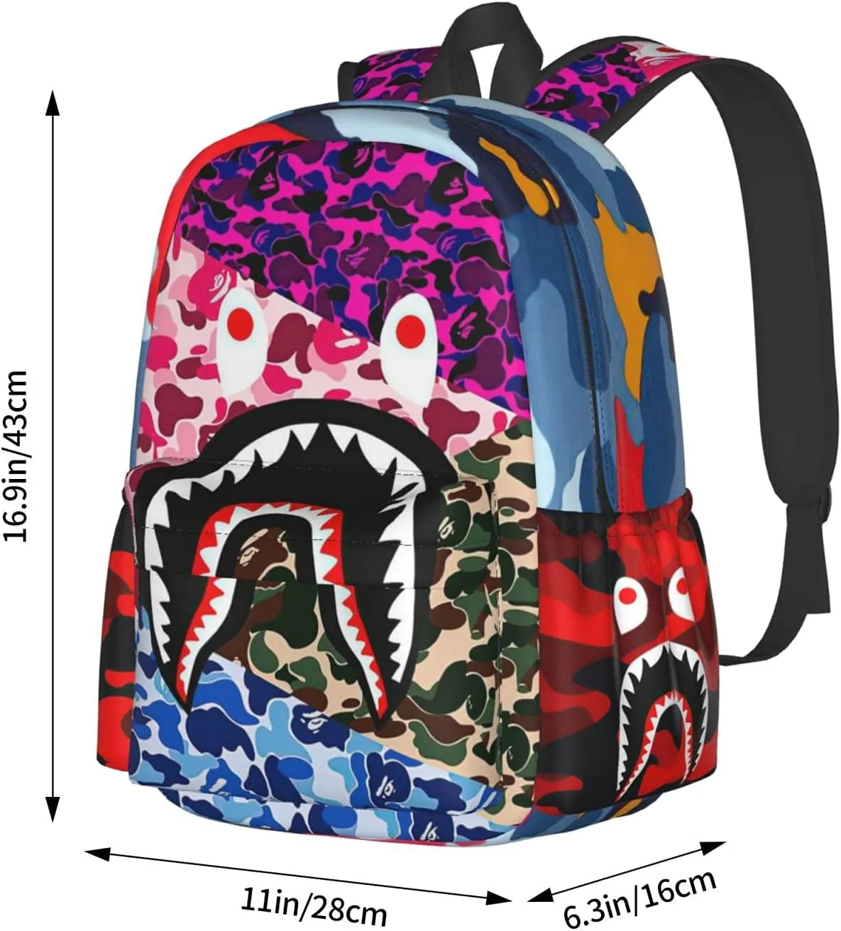 Backpack Shark Teeth Camo Backpacks Travel Laptop Daypack Big Capacity Bookbag Fashion Durable for Men and Women