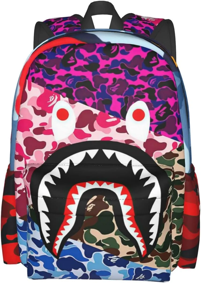 Backpack Shark Teeth Camo Backpacks Travel Laptop Daypack Big Capacity Bookbag Fashion Durable for Men and Women