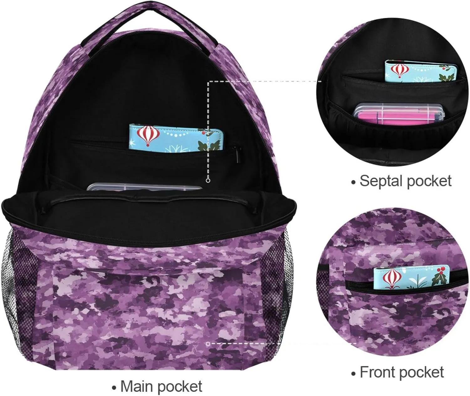 Backpacks for Men and Women Fashion Laptop Bookbag with Chest Strap for Business Work College Travel Trip Camouflage Purple