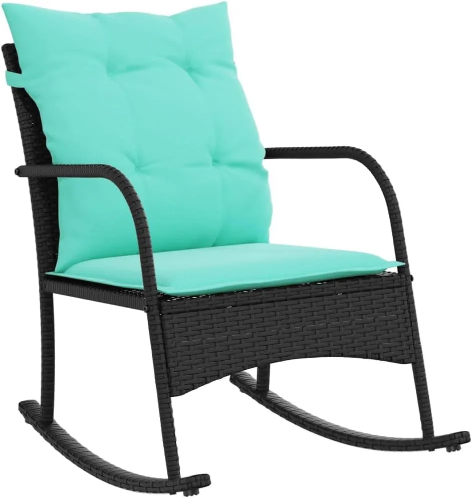 Backyard Chairs Beach Chair Patio Chairs Lawn Chairs - Patio Rocking Chair with Cushions Black Poly Rattan for Terrace Campsites Outside Garden