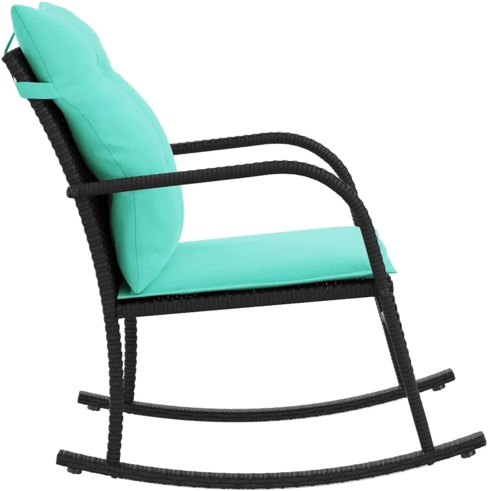 Backyard Chairs Beach Chair Patio Chairs Lawn Chairs - Patio Rocking Chair with Cushions Black Poly Rattan for Terrace Campsites Outside Garden
