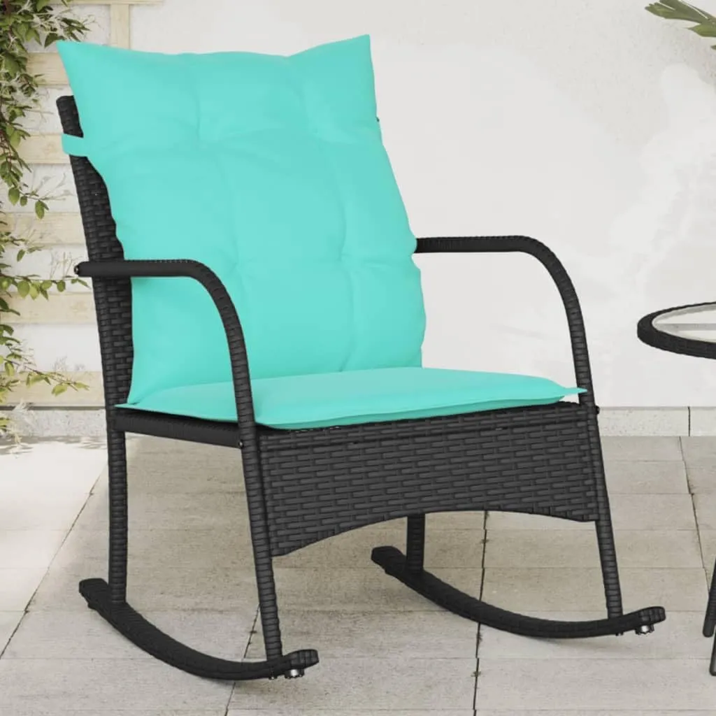 Backyard Chairs Beach Chair Patio Chairs Lawn Chairs - Patio Rocking Chair with Cushions Black Poly Rattan for Terrace Campsites Outside Garden