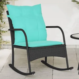 Backyard Chairs Beach Chair Patio Chairs Lawn Chairs - Patio Rocking Chair with Cushions Black Poly Rattan for Terrace Campsites Outside Garden