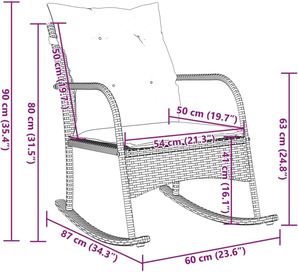 Backyard Chairs Beach Chair Patio Chairs Lawn Chairs - Patio Rocking Chair with Cushions Black Poly Rattan for Terrace Campsites Outside Garden