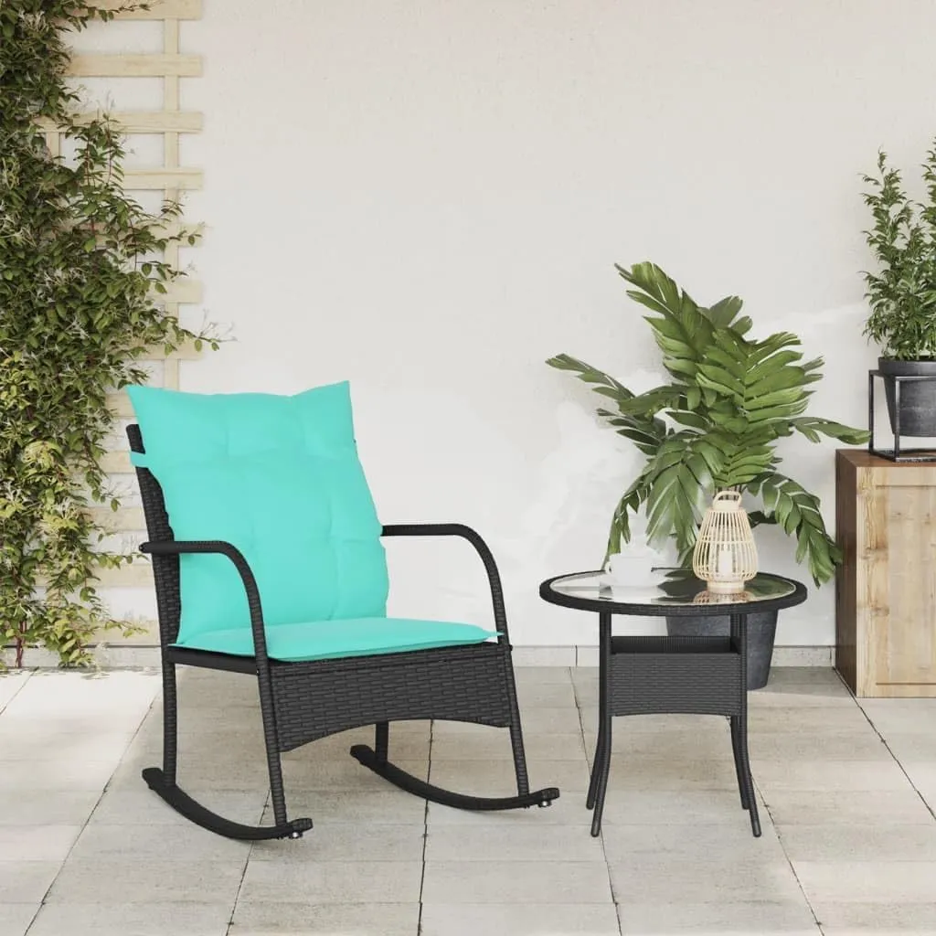 Backyard Chairs Beach Chair Patio Chairs Lawn Chairs - Patio Rocking Chair with Cushions Black Poly Rattan for Terrace Campsites Outside Garden
