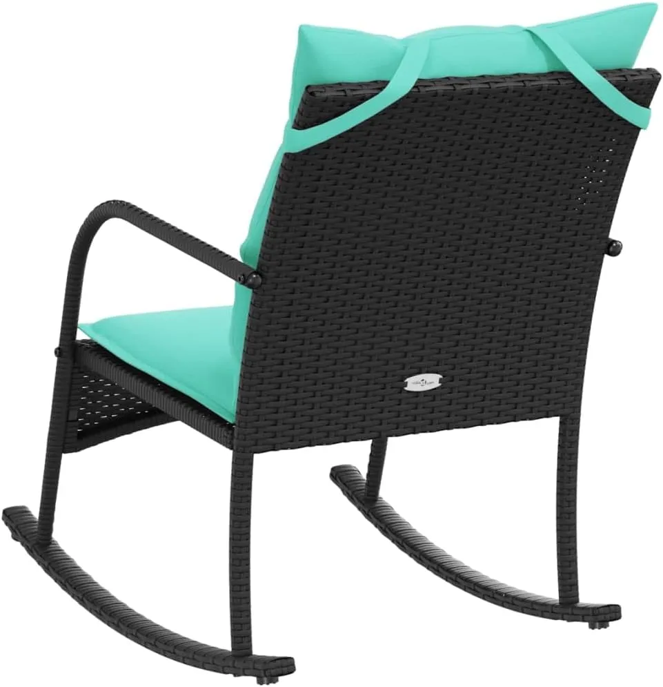 Backyard Chairs Beach Chair Patio Chairs Lawn Chairs - Patio Rocking Chair with Cushions Black Poly Rattan for Terrace Campsites Outside Garden