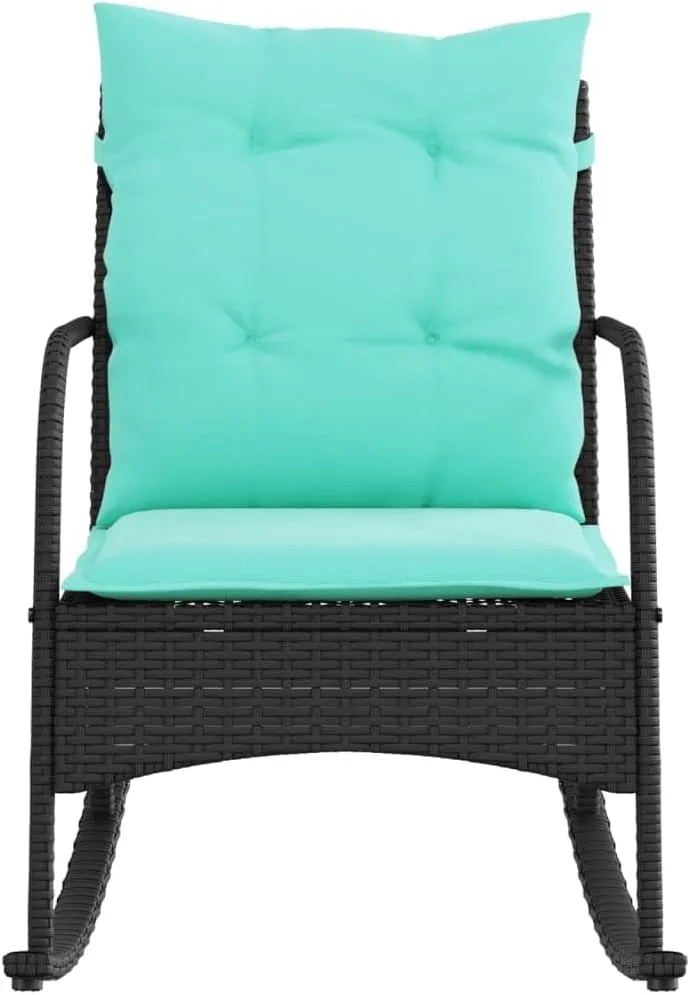 Backyard Chairs Beach Chair Patio Chairs Lawn Chairs - Patio Rocking Chair with Cushions Black Poly Rattan for Terrace Campsites Outside Garden