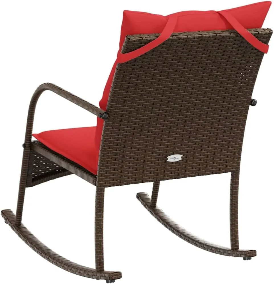 Backyard Chairs Beach Chair Patio Chairs Lawn Chairs - Patio Rocking Chair with Cushions Brown Poly Rattan for Terrace Campsites Outside Garden