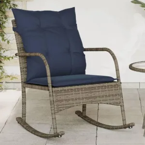 Backyard Chairs Beach Chair Patio Chairs Lawn Chairs - Patio Rocking Chair with Cushions Gray Poly Rattan for Terrace Campsites Outside Garden