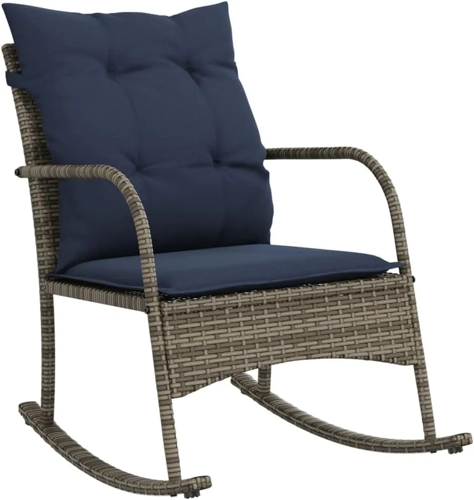 Backyard Chairs Beach Chair Patio Chairs Lawn Chairs - Patio Rocking Chair with Cushions Gray Poly Rattan for Terrace Campsites Outside Garden