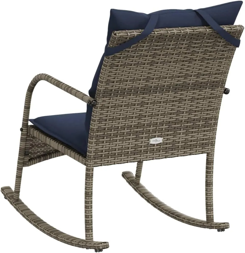 Backyard Chairs Beach Chair Patio Chairs Lawn Chairs - Patio Rocking Chair with Cushions Gray Poly Rattan for Terrace Campsites Outside Garden