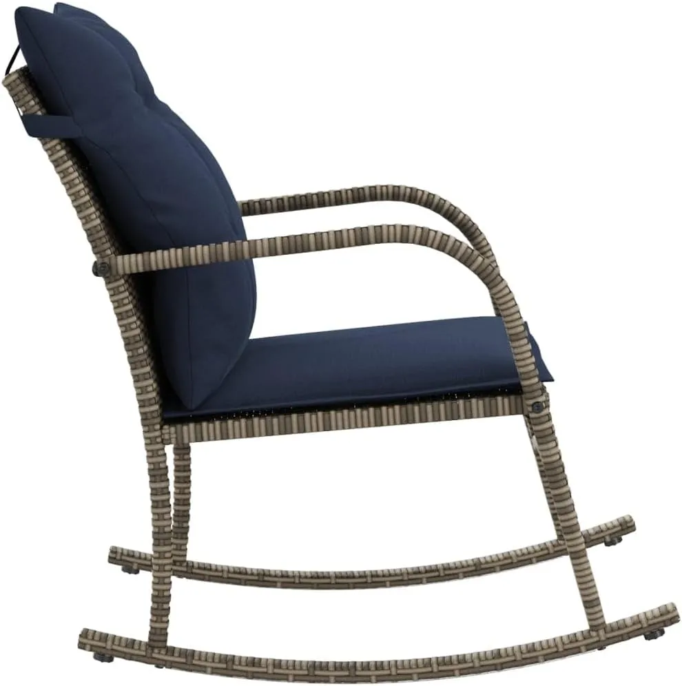 Backyard Chairs Beach Chair Patio Chairs Lawn Chairs - Patio Rocking Chair with Cushions Gray Poly Rattan for Terrace Campsites Outside Garden