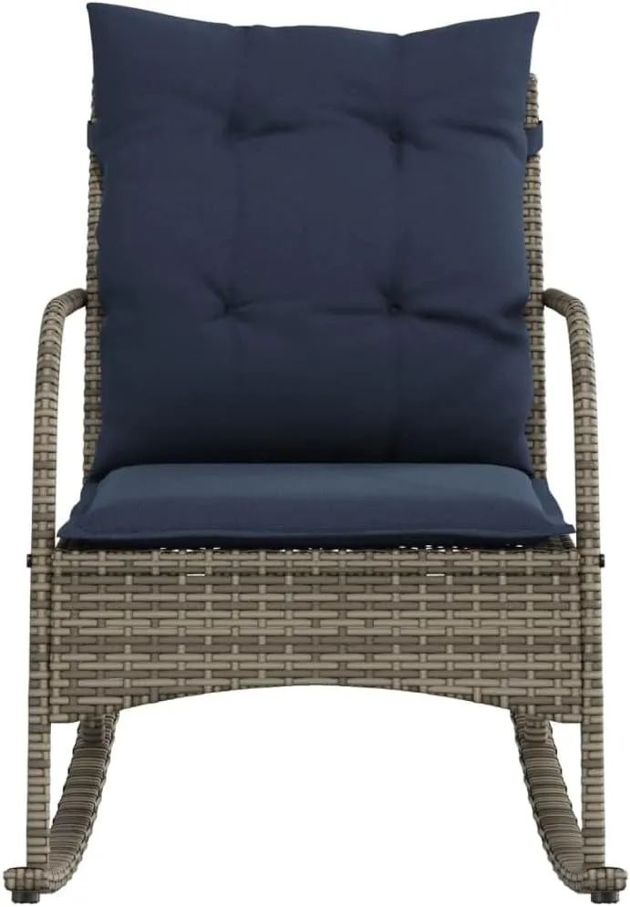 Backyard Chairs Beach Chair Patio Chairs Lawn Chairs - Patio Rocking Chair with Cushions Gray Poly Rattan for Terrace Campsites Outside Garden