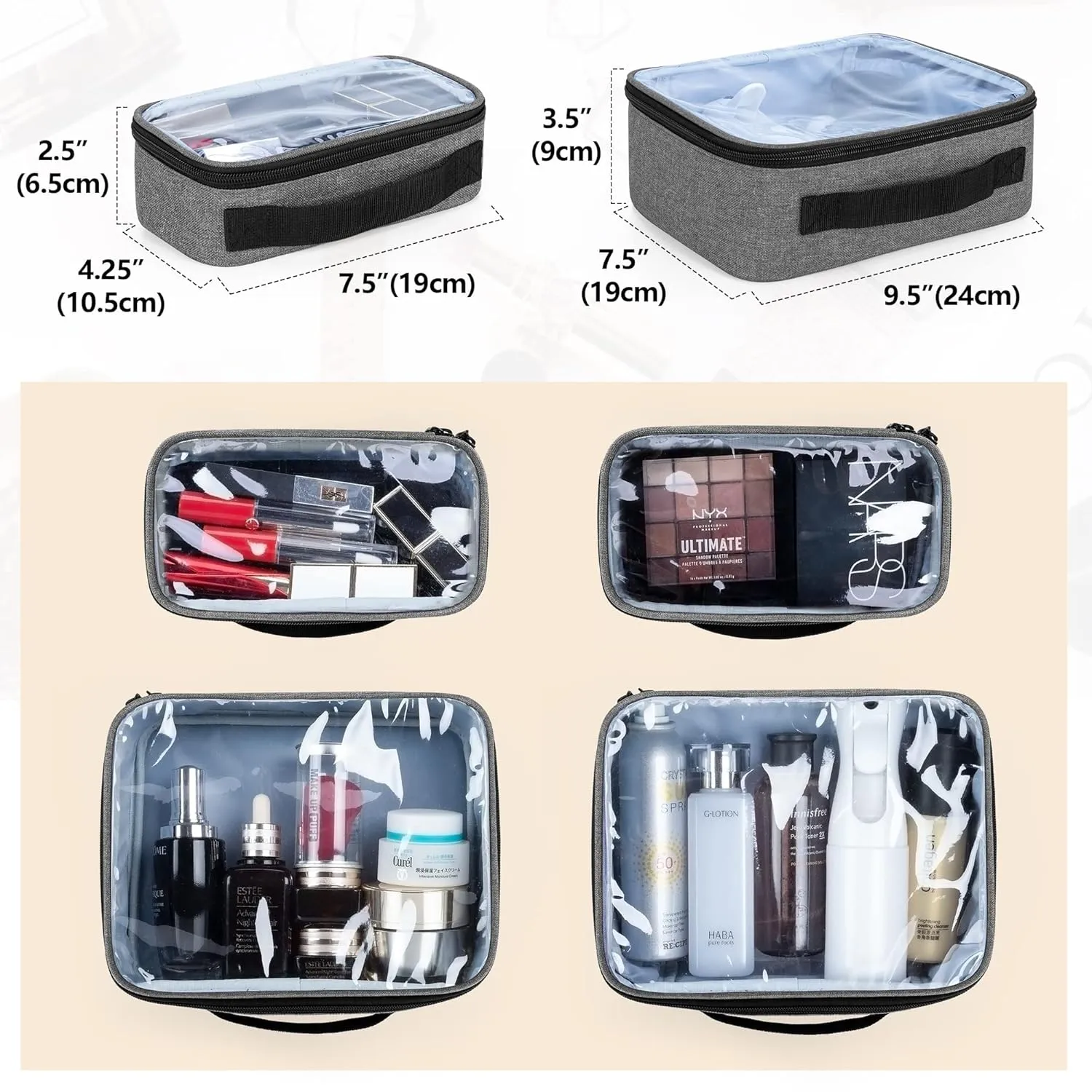 BAFASO Makeup Bag Cosmetic Bag with 4 Inner Removable Pouches, Multifunctional Travel Makeup Case (Patent Pending), Gray