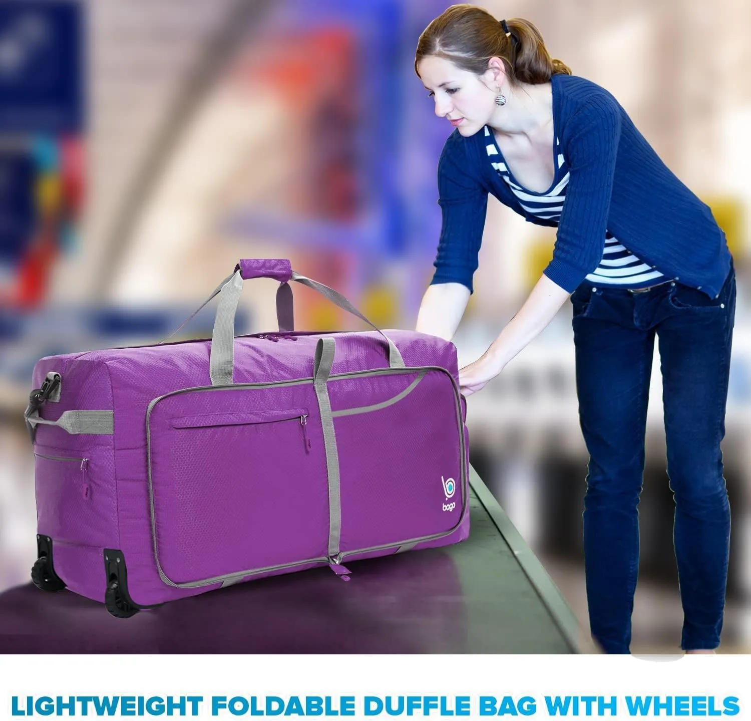 Bago Rolling Duffle Bag with Wheels - 30" 100L Foldable Weekender Bag, Waterproof Travel Duffel Bag, Heavy Duty lightWeight Duffle Bag for Traveling, Rolling Duffel Bag with Wheels (Purple2023)